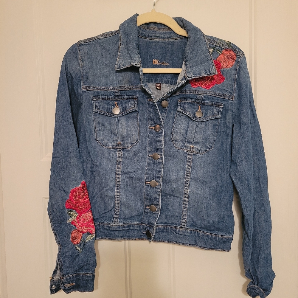 KUT From The Kloth Jean Jacket with Rose Embroidery